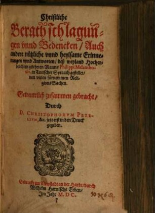Christliche Berathschlagungen ...