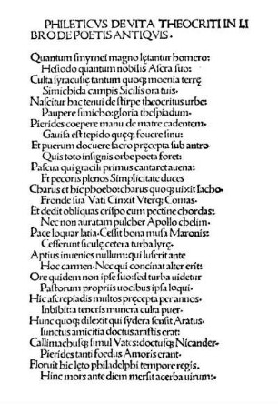 Theocriti Idyllia VII priora a Philetico in latinum carmen traducta