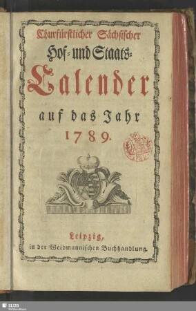 1789: Churfürstlich-Sächsischer Hof- und Staatscalender