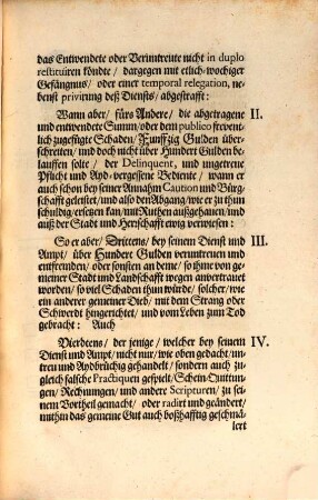 Appendix Der Gesatz und Ordnung, Von Straff offenbarer Laster, Die Bestraffung Treuloser Bedienten betreffend : [Decretum in Senatu, Freytags den 28. Ianuarii, Anno 1687.]