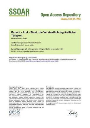 Patient - Arzt - Staat: die Verstaatlichung ärztlicher Tätigkeit