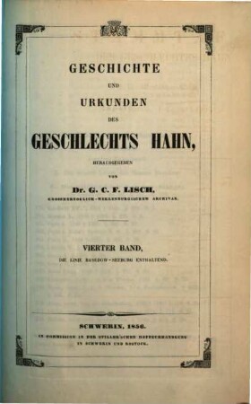 Geschichte und Urkunden des Geschlechtes Hahn : Mit einer Steindrucktafel, 4