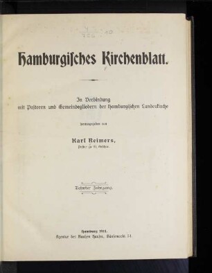 10.1913: Hamburgisches Kirchenblatt