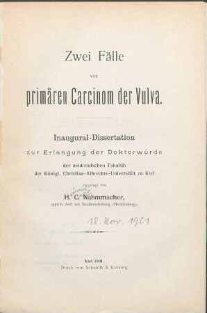 Zwei Fälle von primären Carcinom der Vulva