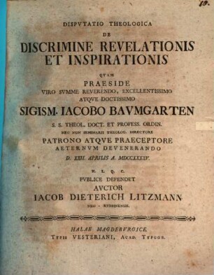 Dispvtatio Theologica De Discrimine Revelationis Et Inspirationis