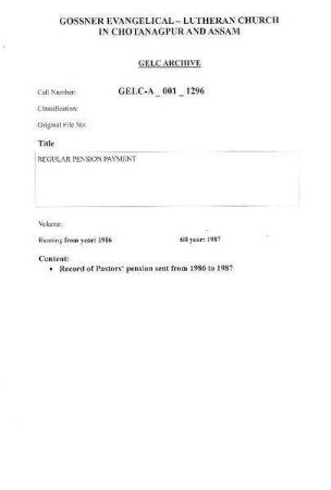 REGULAR PENSION PAYMENT
