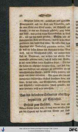 Von den besondern Cosmeticis oder Arzneymitteln zur Schönheit.