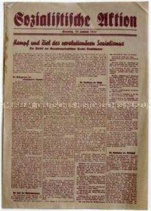 Hektografierte Ausgabe des illegalen Nachrichtenblattes des SPD "Sozialistische Aktion"