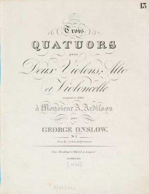 Trois quatuors : pour 2 violons, alto et violoncelle ; oeuv. 21 ; 5. liv. des quatuors. 1. Vl 1 (9 S.) Vl 2 Va Vc (je 5). - Pl.Nr. 3918a