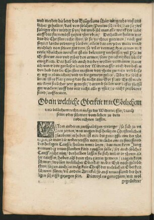 Ob ein weltliche Oberkeit mit Götlichem und billichem rechten möge die Widerteuffer/ durch fewr oder schwert vom leben zu dem tode richten lassen.