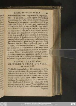 Epistola XXXVI. Insulas. Oliverio Florentio Waterloopio, U. C.