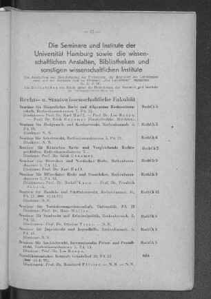 Die Seminare und Institute der Universität Hamburg sowie die wissenschaftlichen Anstalten, Bibliotheken und sonstigen wissenschaftlichen Institute