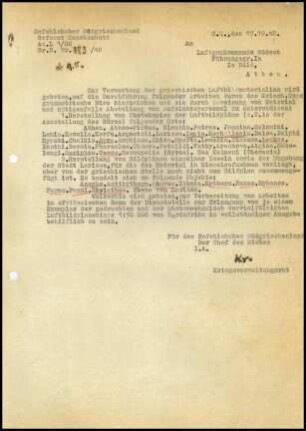 Brief; Wilhelm Kraiker an Luftgaukommando Südost Ia (Bild)