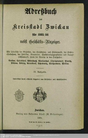 13.1885/86(1885): Adreßbuch der Kreisstadt Zwickau