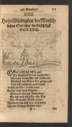 XXII. Hohe Würdigkeit der Menschlichen Seel über die Geschöpff Gottes.