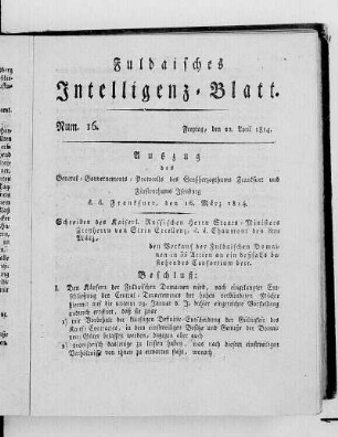 Num. 16, Ausgabe vom 22. April 1814