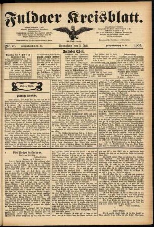 Erste Ausgabe vom Samstag, den 05. Juli 1902.