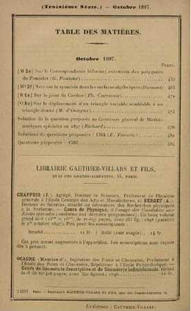 Table des matières. Octobre 1897.