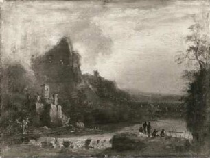 Unbekannter Maler: Gebirgige Landschaft mit Fluß. Öl auf Buchenholz; 22,3 x 29 cm. Dresden: Gemäldegalerie Alte Meister S 1361 (ehemals Nationalgalerie Berlin)