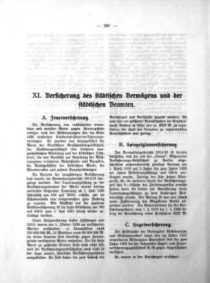 XI. Versicherung des städtischen Vermögens und der städtischen Beamten