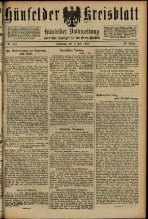 Ausgabe vom Samstag, den 08. Juli 1922.