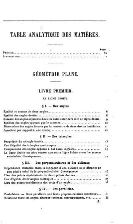Table analytique de Matières.