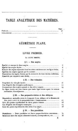 Table analytique de Matières.