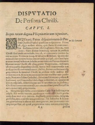 Disputatio De Persona Christi.