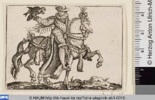 Falkner mit Falke auf einem Pferd