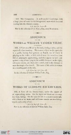 Addenda to the Works of William Vander Velde / Ludolph Backhuyzen