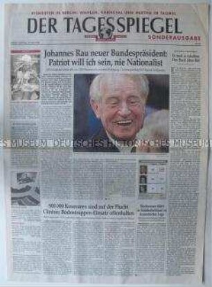 Berliner Tageszeitung "Der Tagesspiegel" zur Wahl von Johannes Rau zum Bundespräsidenten
