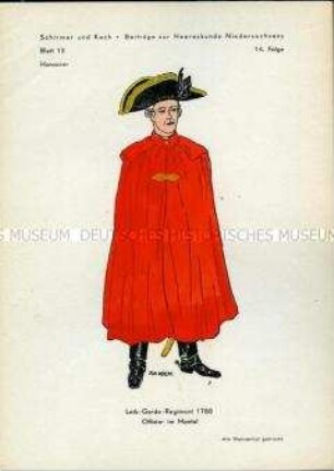 Uniformdarstellung, Offizier des Leibgarde-Regiments, Kurfürstentum Hannover, 1788.