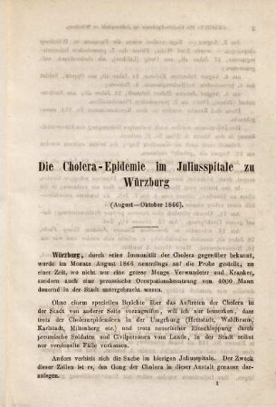 Die Cholera-Epidemie im Juliusspitale zu Würzburg : August - October 1866 ; Inaugural-Dissertation