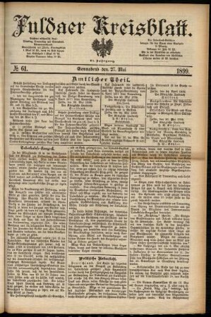 Erste Ausgabe vom Samstag, den 27. Mai 1899.