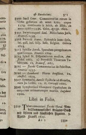Libri in Folio. - Libri in Octavo & Duodecimo.