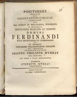 Positiones Selectae Qvae Dissertationi Pvblicae Inserviant