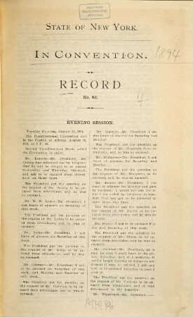 Record : State of New York. In Convention. [Kopft.] [Rückent.:] State of New York in Convention 1894. 4