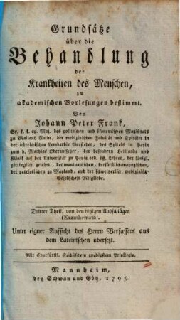 Grundsätze über die Behandlung der Krankheiten des Menschen, zu akademischen Vorlesungen abestimmt, Dritter Theil. Von den hitzigen Ausschlägen (Exanthemata)