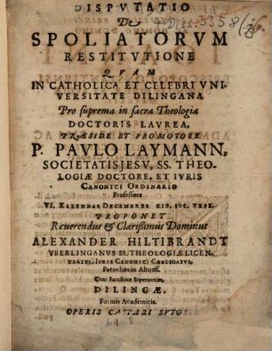 Disputatio de spoliatorum restitutione