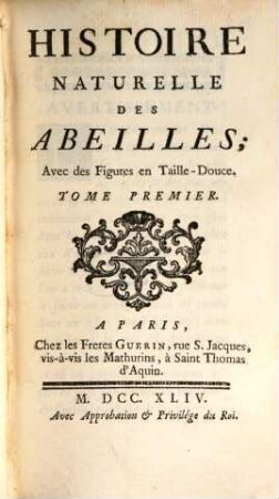 Histoire naturelle des abeilles : avec des fig. en taille-douce, 1