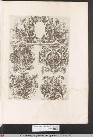 [Leere Kartusche und vier Masken-Dekorationen. Band II.]