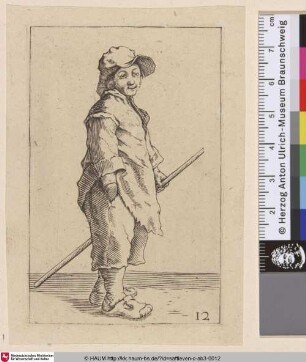 [Stehender Mann einen Stab haltend; Standing man holding a staff]