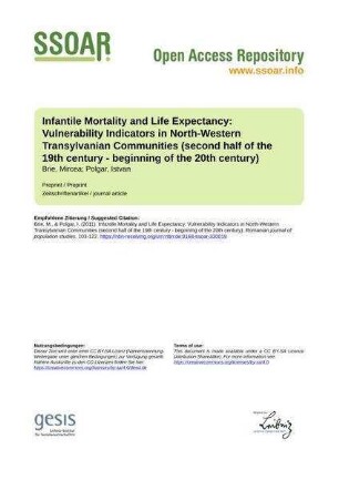 Infantile Mortality and Life Expectancy: Vulnerability Indicators in North-Western Transylvanian Communities (second half of the 19th century - beginning of the 20th century)