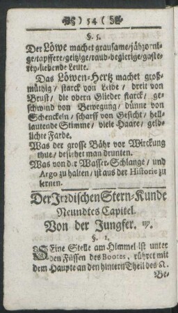 Der Irrdischen Stern-Kunde Neundtes Capitel. Von der Jungfer