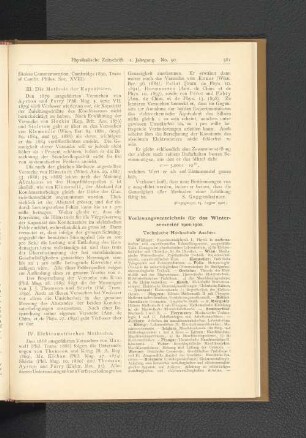 Vorlesungsverzeichnis für die Wintersemester 1900/1901