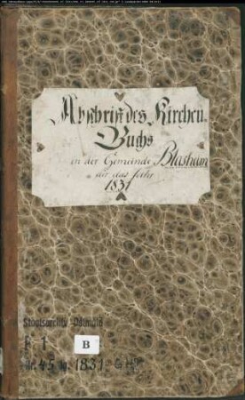 Kirchenbuchduplikate der evangelischen Gemeinde Blasheim, Kreis Lübbecke (GHT 1831). (Gemeinde: Evangelische Gemeinde Blasheim, Kreis Lübbecke)