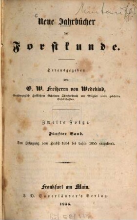 Neue Jahrbücher der Forstkunde. 5. 1855