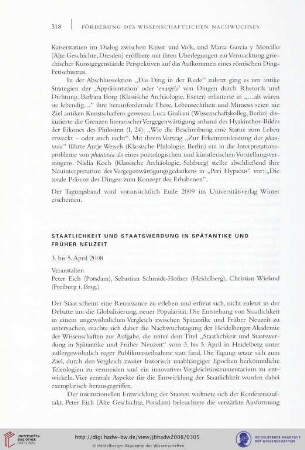 Staatlichkeit und Staatswerdung in Spätantike und früher Neuzeit