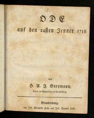 1r-4v, Ode auf den 24sten Jenner 1758