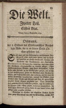 Eilftes Blat. Erfurt, den 15. Septembr. 1753.